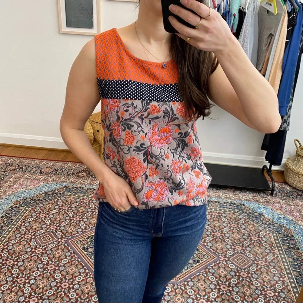 Anthropologie Orange and Blue Floral Tank Top - Picture 2 of 15